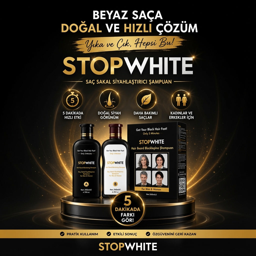 StopWhite Saç Siyahlaştırıcı Şampuan Seti 400 Ml. İngiltere'de Geliştirildi. Dünyanın En Çok Satan Formülü