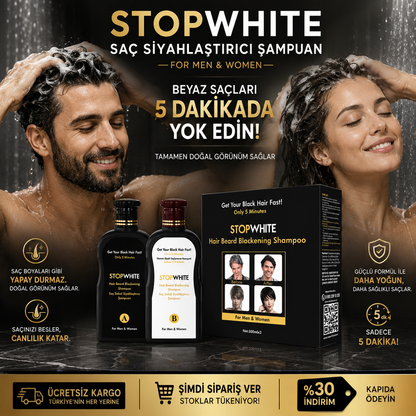 StopWhite Saç Siyahlaştırıcı Şampuan Seti 400 Ml. İngiltere'de Geliştirildi. Dünyanın En Çok Satan Formülü