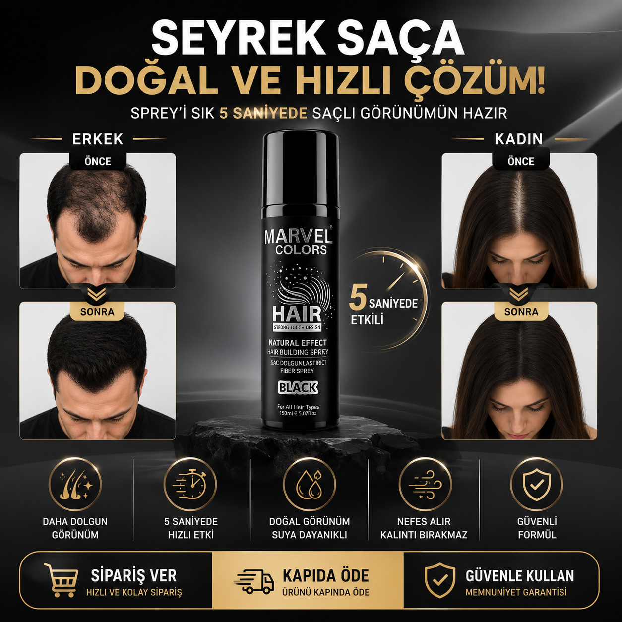 Anında Saç Dolgunlaştırıcı Sprey Erkek & Kadın