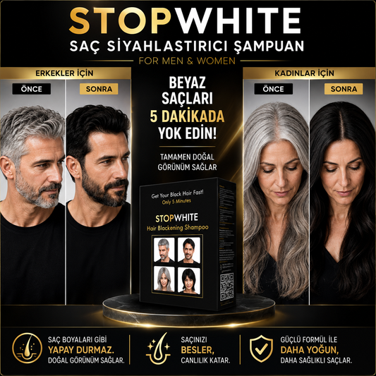 StopWhite Saç Siyahlaştırıcı Şampuan Seti 400 Ml. İngiltere'de Geliştirildi. Dünyanın En Çok Satan Formülü