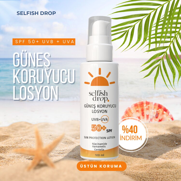 Selfish Drop Güneş Koruyucu Losyon SPF 50+ 100 Ml UVB + UVA Üstün Koruma